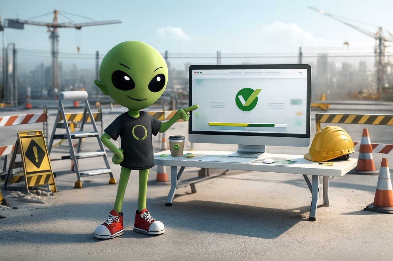 “Mentito sosteniendo un letrero de sitio en construcción”